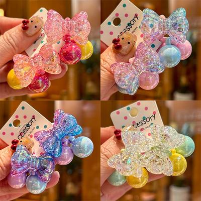 1 Pair New Cute Burst Bead Bow Princess Headwear Kids Elastic Hair Bands Children Hair Ropes Girls Hair Accessories