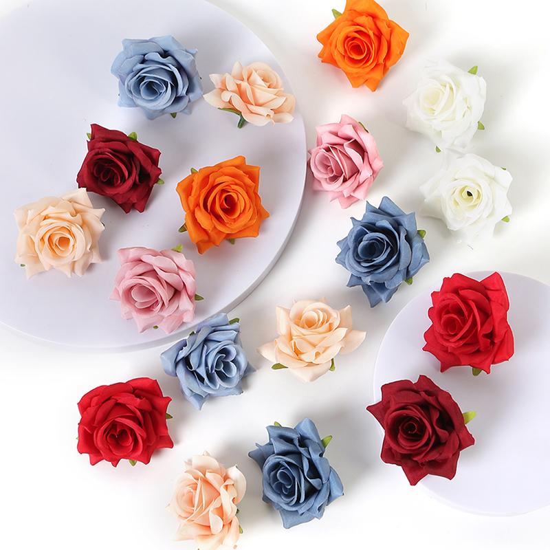 5/10Pcs Handmade Rose Artificial Flower Head Christmas Home Room Decoration Craft Flower Wreath For Parties Brides Wedding Decor