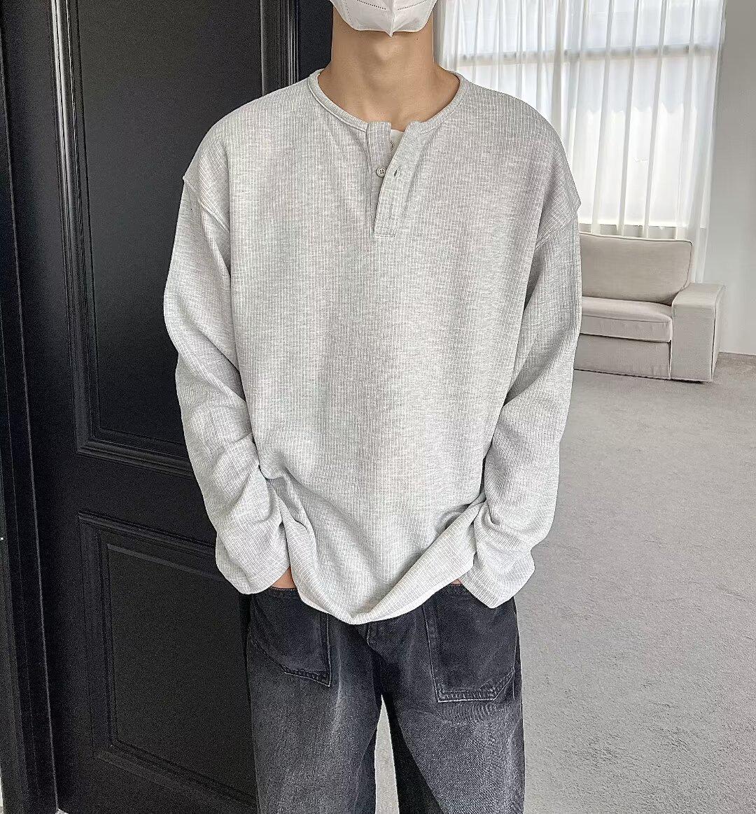 

Мужская японская ретро-толстовка с воротником Генри «два в одном» с длинными рукавами на осень XL серый