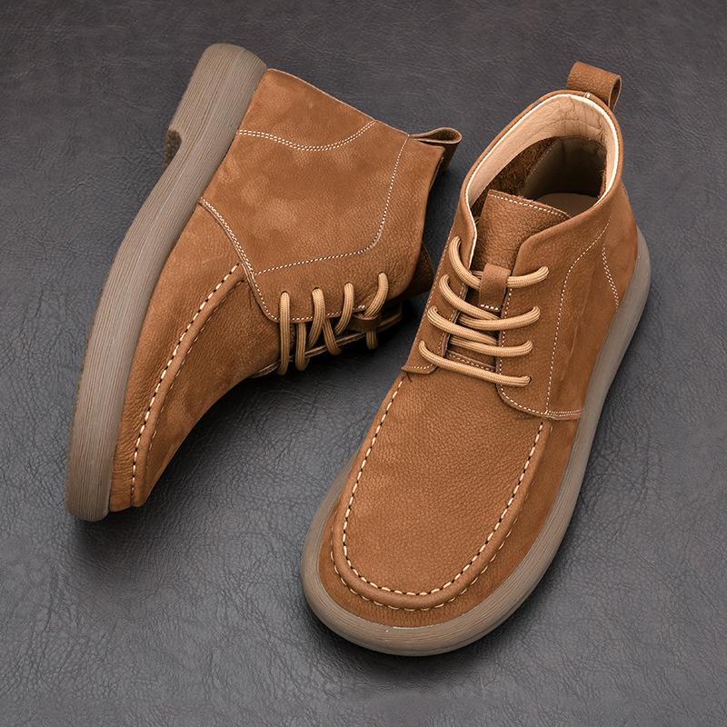 Herren Martin Stiefel 2024 Herbst/Winter Neu Britischer Stil Leicht zu Binden Oberste Schicht Rindsleder Dicke Sohle Lässige Mid-Top Kurze Stiefel