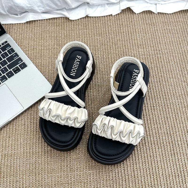 

Platform sandals women s 2025 new summer lady small fragrant shoes wrinkled outer wear fashion French women s shoes 40 бежевый