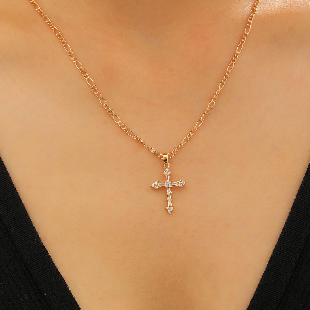 Shiny Cross Charm Crystal Pendant Necklaces for Women Men Fashion Silver Color Fine Chains Necklaces Birthday Gifts Jewelry