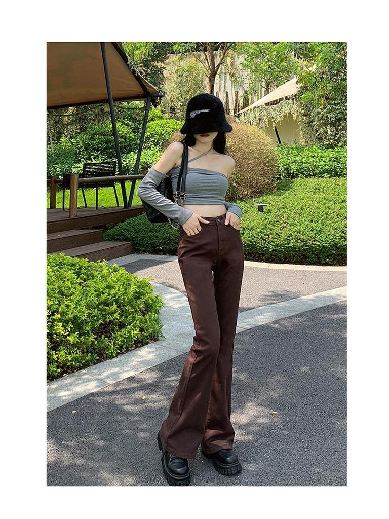 Women's High-Waisted Micro-Flared Slimming Jeans, Summer 2024 Collection, Nine-Point Wide-Leg Petite Fit