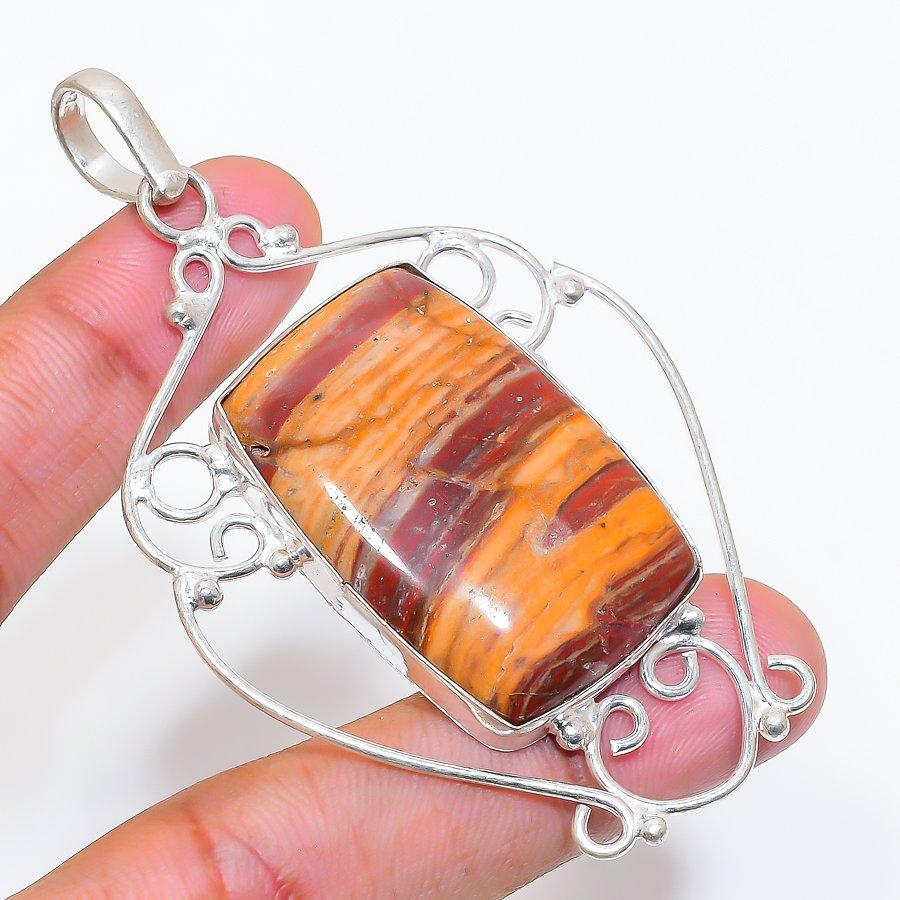 Natural Red Snakeskin Gemstone 925 Sterling Silver Jewelry Pendant 3.07" ZS-304