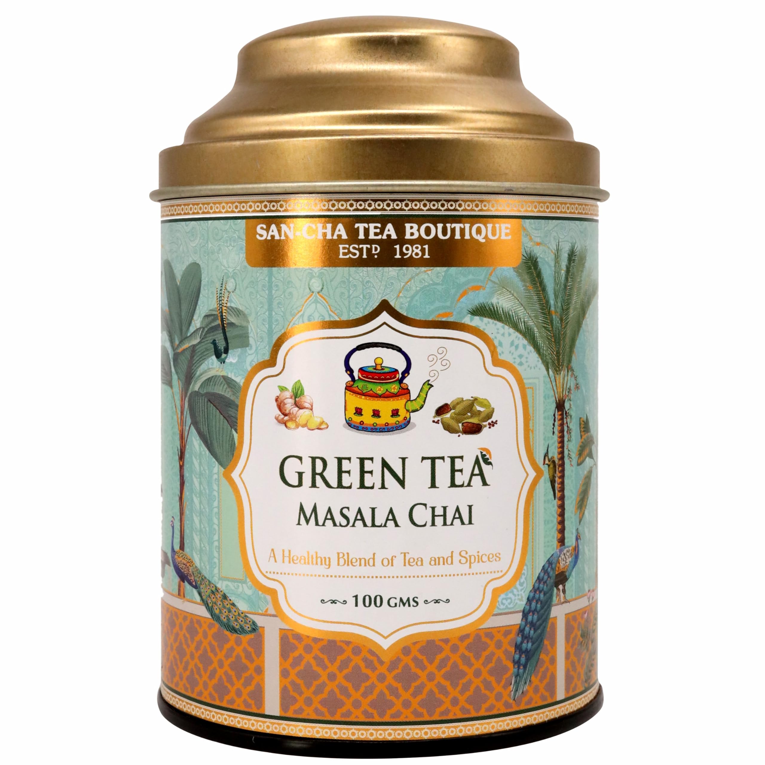 Sancha Tea Boutique, Green Tea Chai, Masala Tea, Blend of Cardamom, Pepper, Ginger, Cinnamon & Rose, 100g Loose Leaves