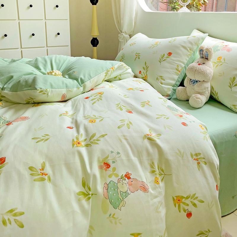 Vierteiliges Set aus reinem Baumwollbett, Baumwollbettwäsche, Bettbezug, Bettlaken, dreiteiliges Schlafsaalset