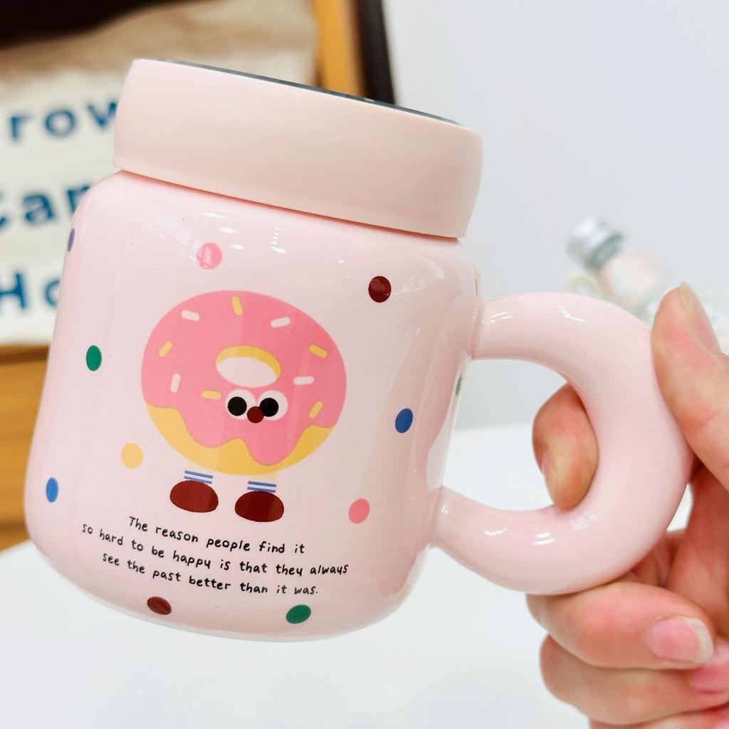 Creative Cartoon Cute Three dimensional Rabbit Ceramic Cup with Lid for Women Playing with Fun Rabbit High Looking Office Household Water Cup