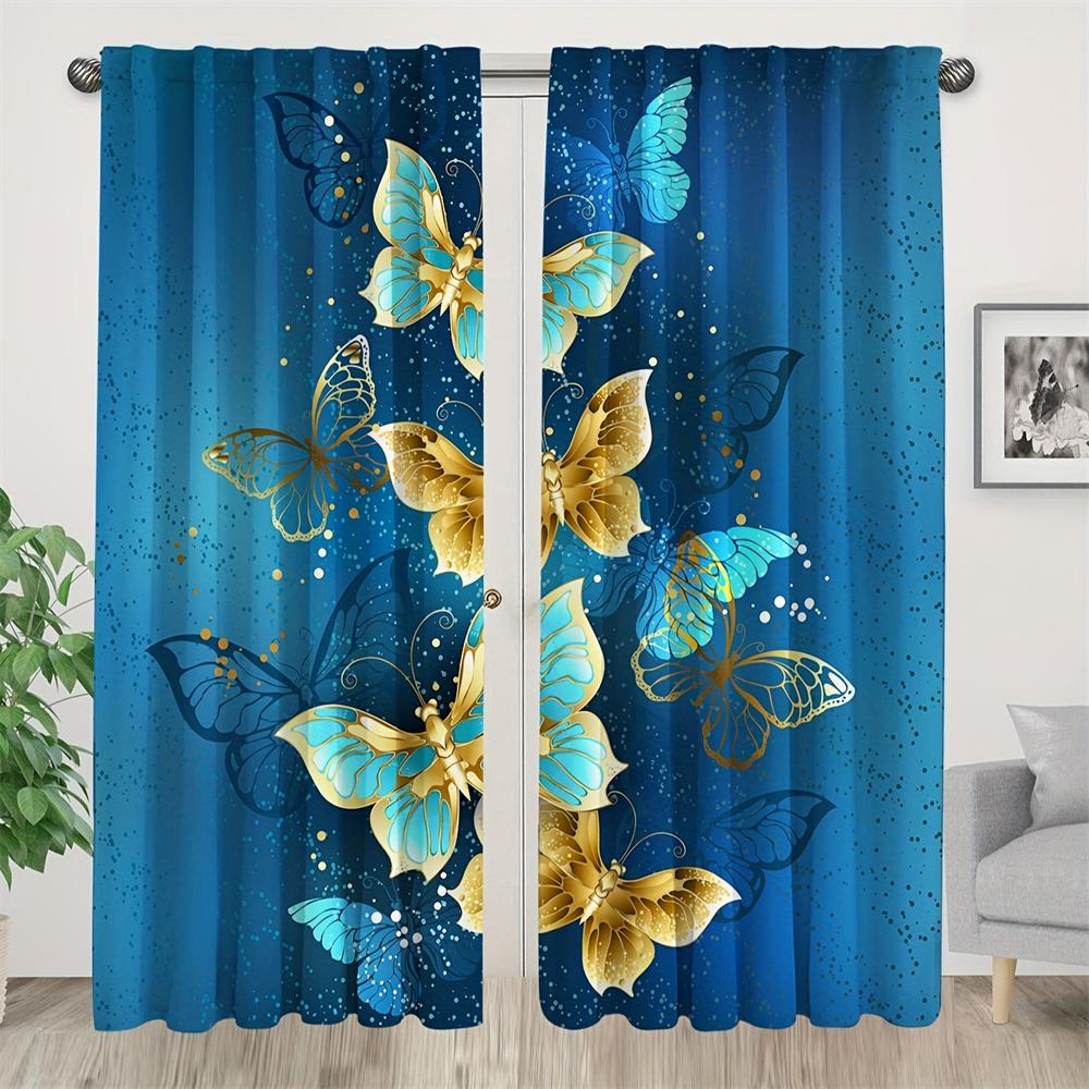 

Timeless Shiny Butterfly Flower Drapes Blinds Perfect for Living Area Kids Bed Room Bathroom Kicthen Workroom Door Home Decor W65X60H(cm)X2Pcs&Hook