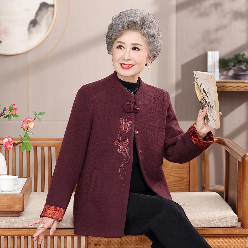 

Elegant Woolen Coat for Mothers and Mother-in-Laws - 2026 Spring/Autumn Fashion for Middle-aged and Elderly Women 2XL (120-130 lbs) пурпурно красный