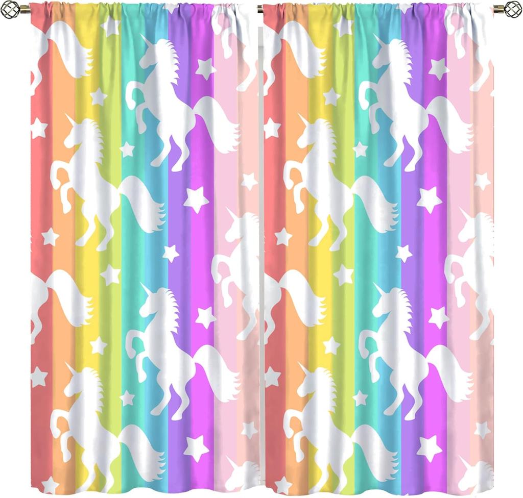 Purple Unicorn Curtains Girls Fantasy Mystery Fairytale Clouds Stars Magic Unicorns Window Drapes Kids Nursery Made Of Polyester
