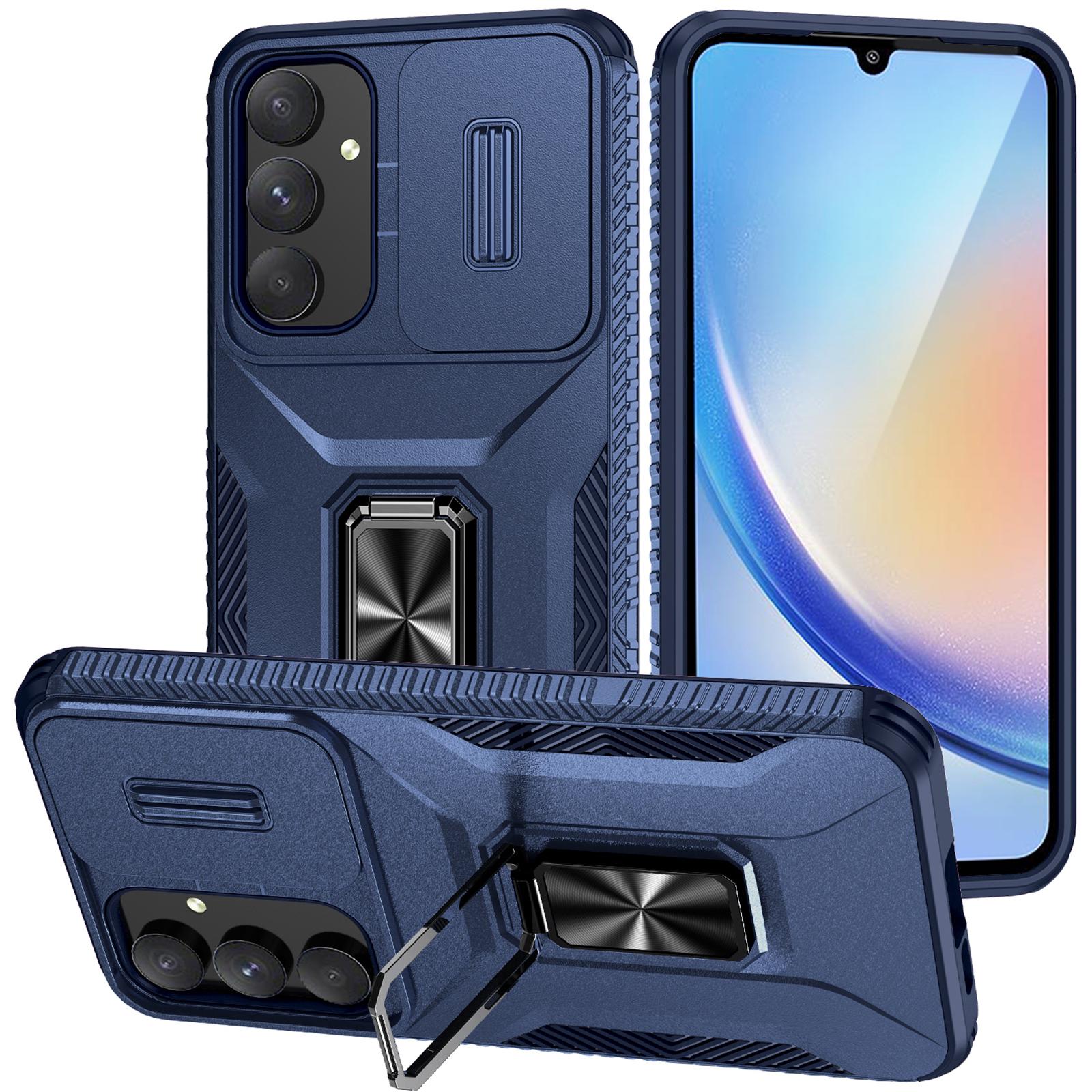

For Samsung Galaxy A35 5G Case TPU+PC Phone Cover with Kickstand/Lens Guard Blue