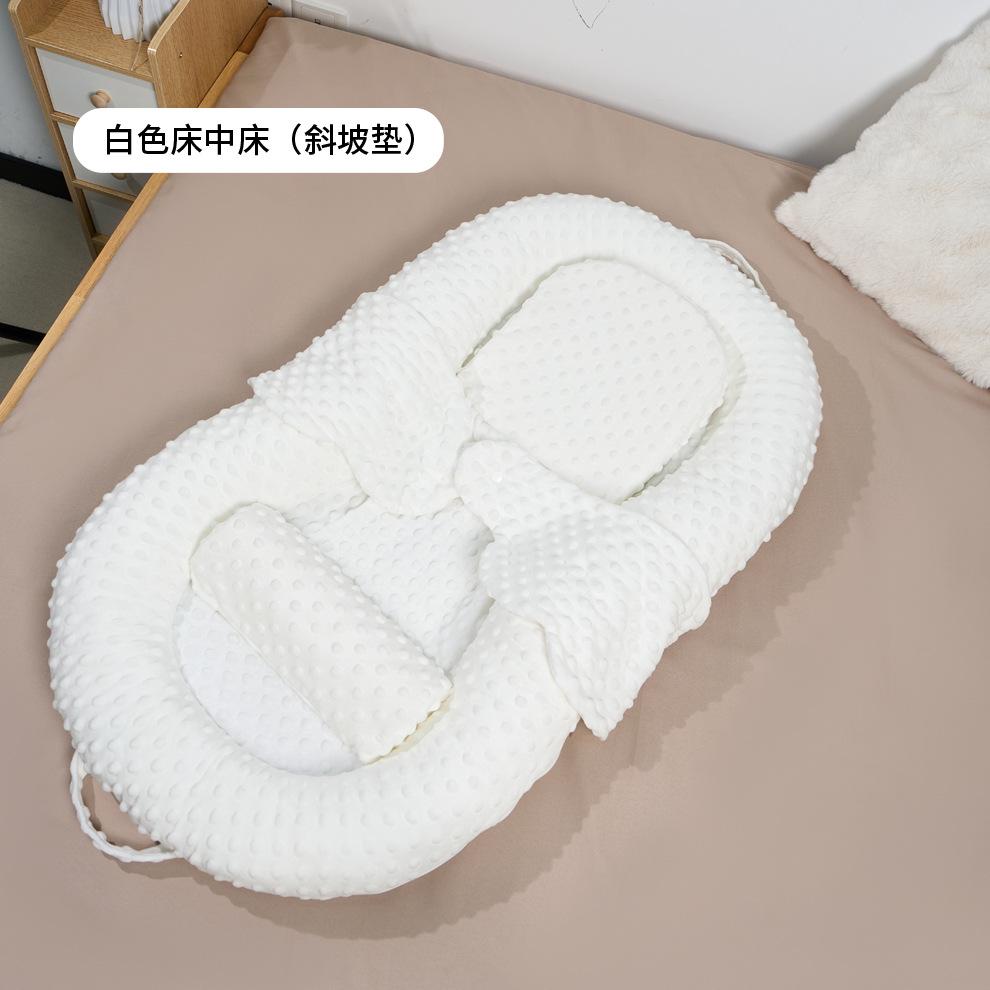 Foldable newborn baby bed-in-a-bed with incline, summer anti-pressure device, baby head support to prevent choking, portable soothing sleeping pad