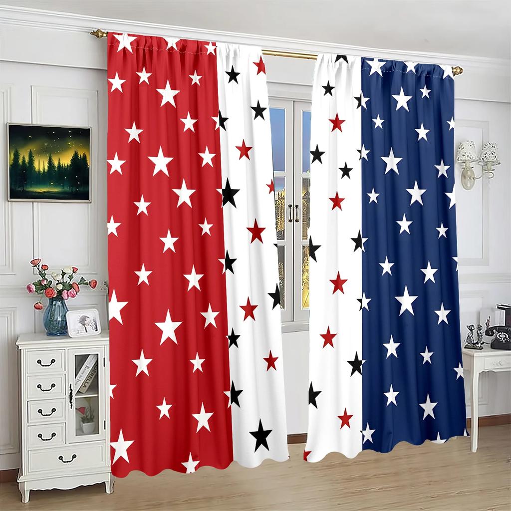 Five Pointed Star Pattern Printed Curtains Christmas Decorations Bedroom Living Room Home Decoration Made Of Polyester Area Window Treatment