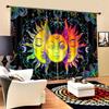 2pc Drapes Ebony Sun Face Printed Drape , Rod Pocket Drapes Ideal for Kitchen Cafe Livingroom Space Household Decoration Windowpane Shadecortinas