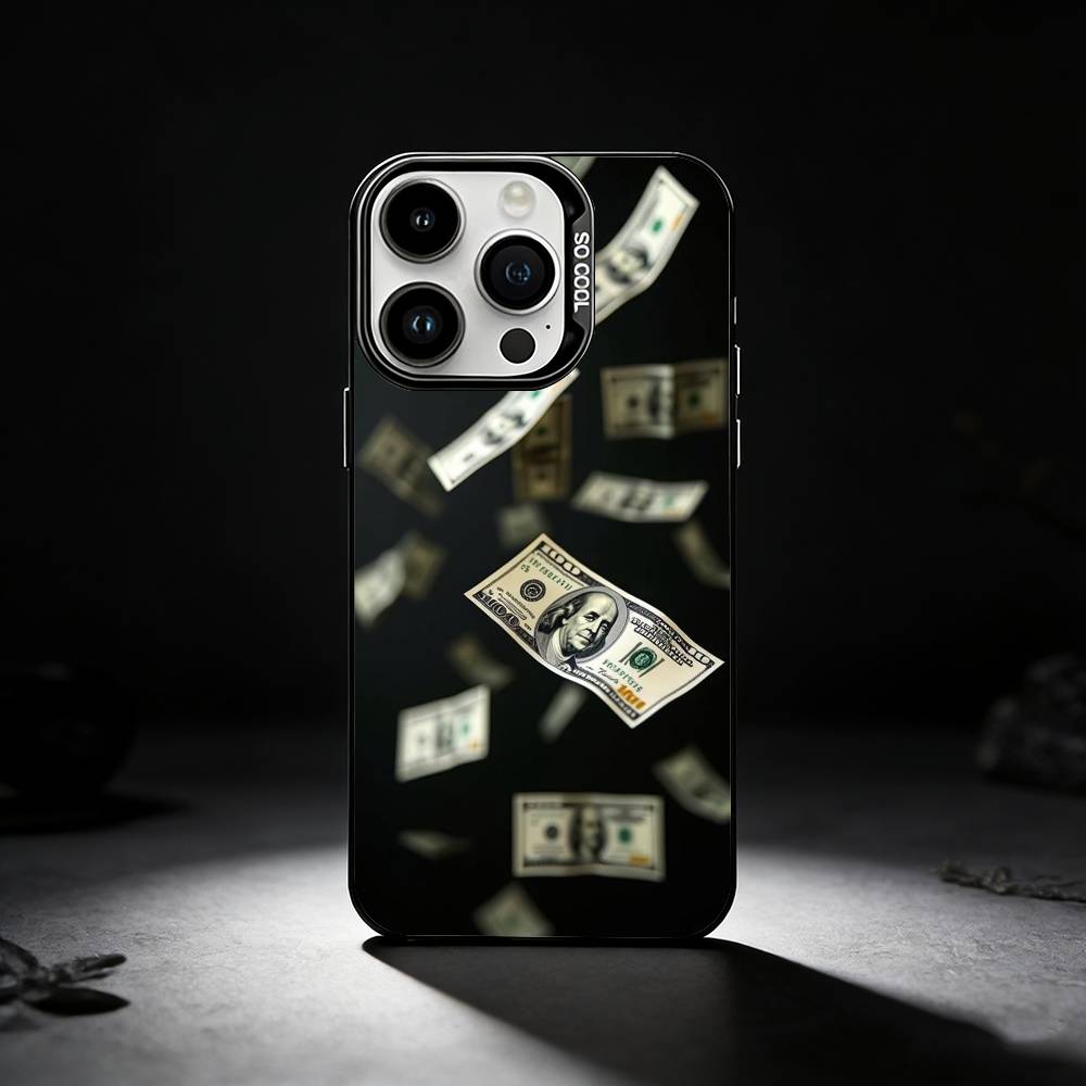 Dollar Bill Money Phone Case For iPhone 17,16,15,14,13,12,11 Plus,Pro Max,XS,Colored silver phone case