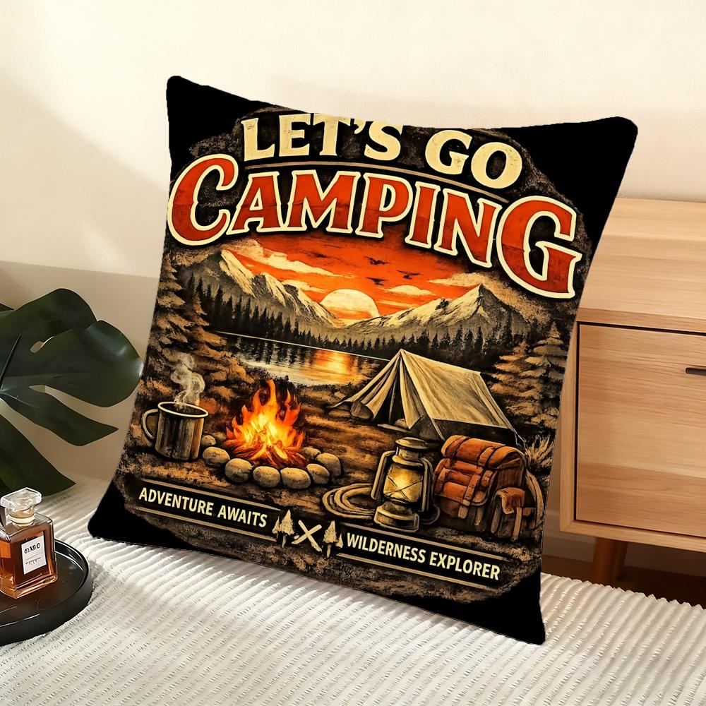H-Happy Camping Cushion Cover Soft Short Plush Pillow Cover Smooth Cozy Texture Aesthetic Cushion Case Home Decor