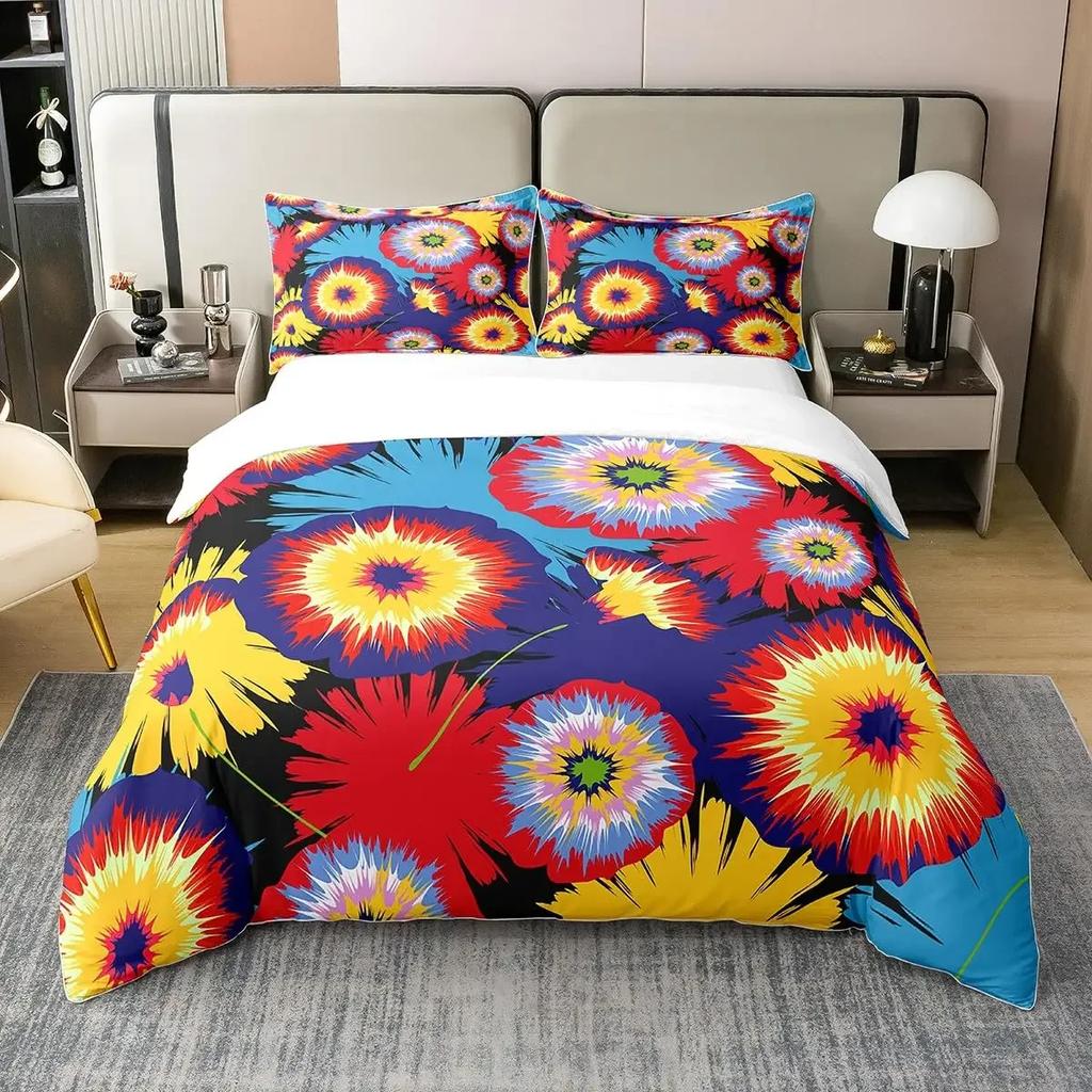 Comforter Vintage Floral Retro Polyester Comforter Colorful Daisy Bedding Set With 2 Pillow Sham Full Size 3 Pieces