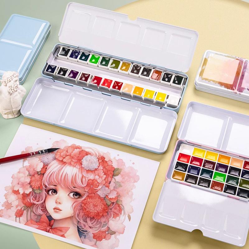 Portable Travel 24/36/48 Color Solid Watercolor Paint Metal Box Palette Schmincke Watercolor Painting Set Art Drawing Supplies