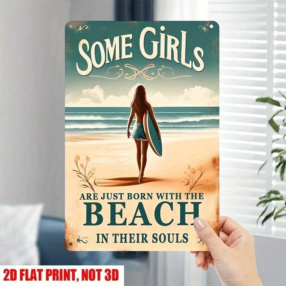 Metal Poster Retro Beach Girl Vinyl Wall Art for Bar Gift