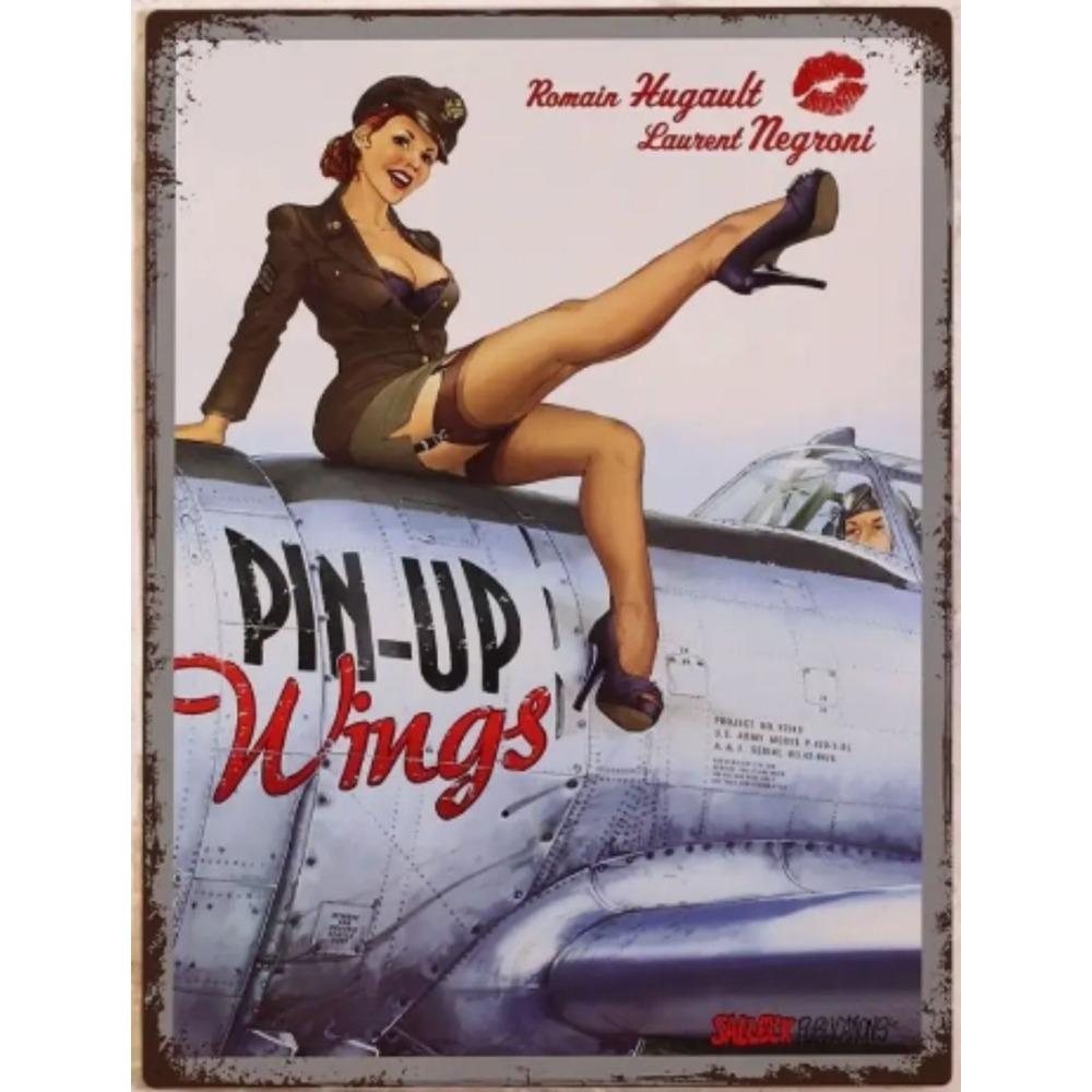 Tin Plate Pin-up Girl and Car, 20x30 Cm