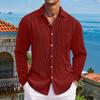 Men's Cotton Shirts Long Sleeve Casual Button Down Textured T-Shirt Loose Vacation Beach Lightweight Topsrt