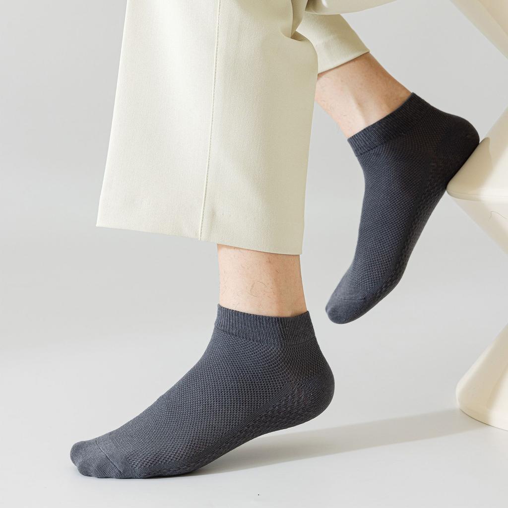 5 Pairs of Men's Summer Thin Pure Cotton Sweat Absorbing Deodorant Mesh Short Cotton Socksjavascript: