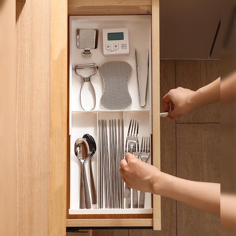 1 Pcs White Drawer Telescopic Storage Box Divider And Organizer Box For Home With Compartments For Storing Kitchen Cutlery