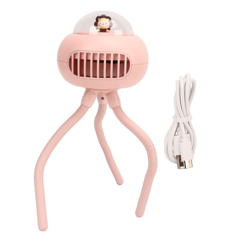 Mini Ręczny Osobisty Przenośny Wentylator USB Mały Wentylator do Wózka Dziecięcego z Elastycznym Statywem Różowy Lew