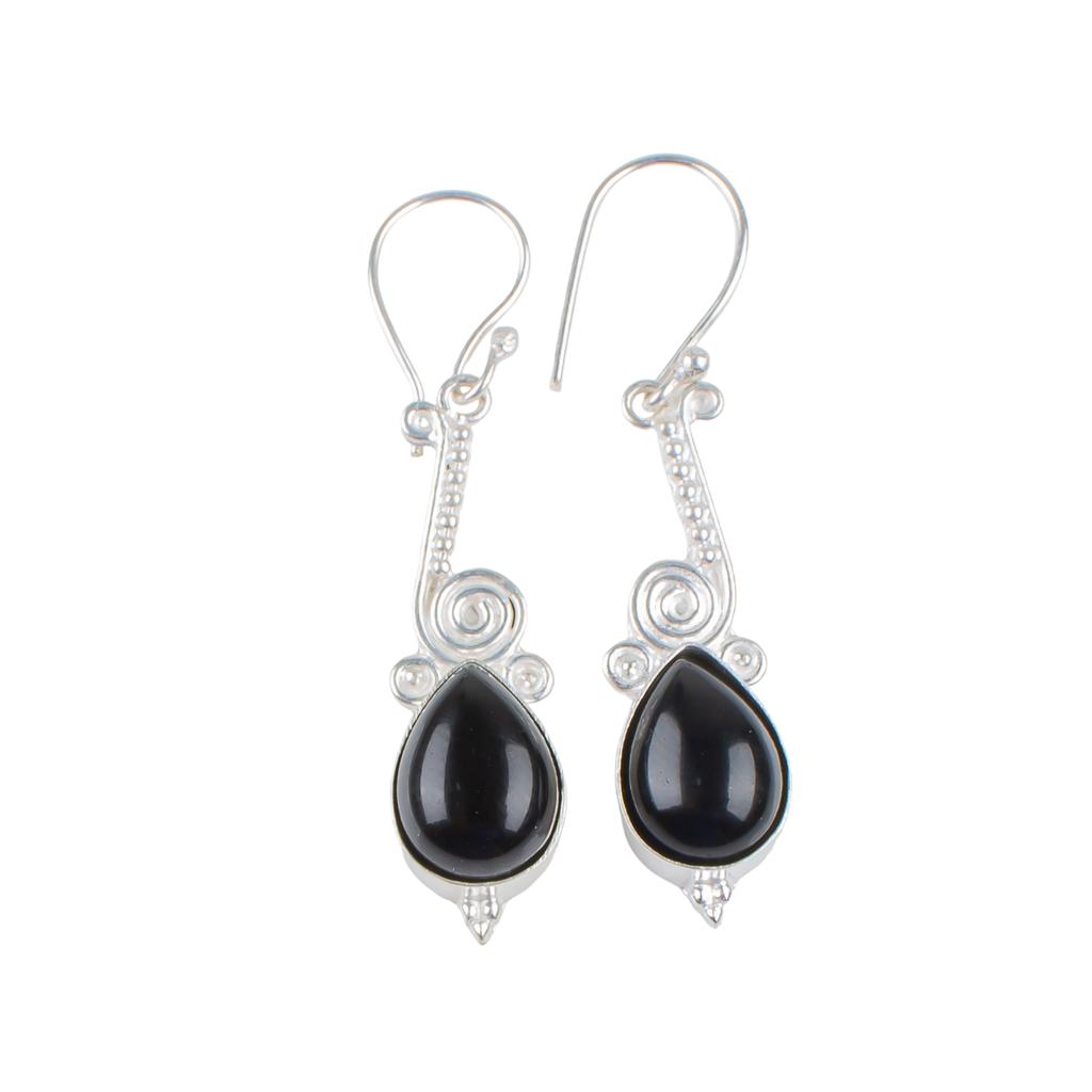 Authentic Black Onyx Gemstone 925 Sterling Silver Artisan Jewelry Earrings 2.10" EE-37-26