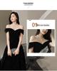 Elegant Black Velvet One-Shoulder Evening Gown - Luxury Slimming Banquet Dress