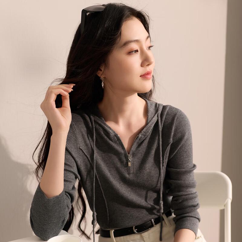 SanCai Women's Hooded Slim Fit Knitted Sweater