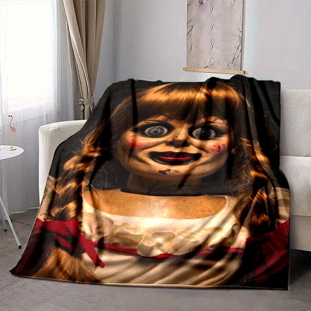 1pc Horror Doll Blanket Lightweight Flannel Blanket Throw Blanket For Sofa, Bed, Travel, Camping, Livingroom, Office, Couch