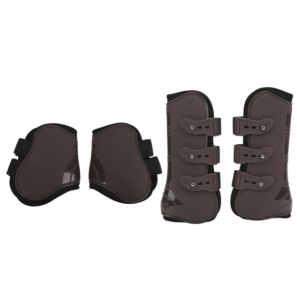 4Pcs Horse Front Hind Leg Boots PU Neoprene Horse Tendon Brace Guards Horse Protection Gears(Brown Front and Hind Set M)