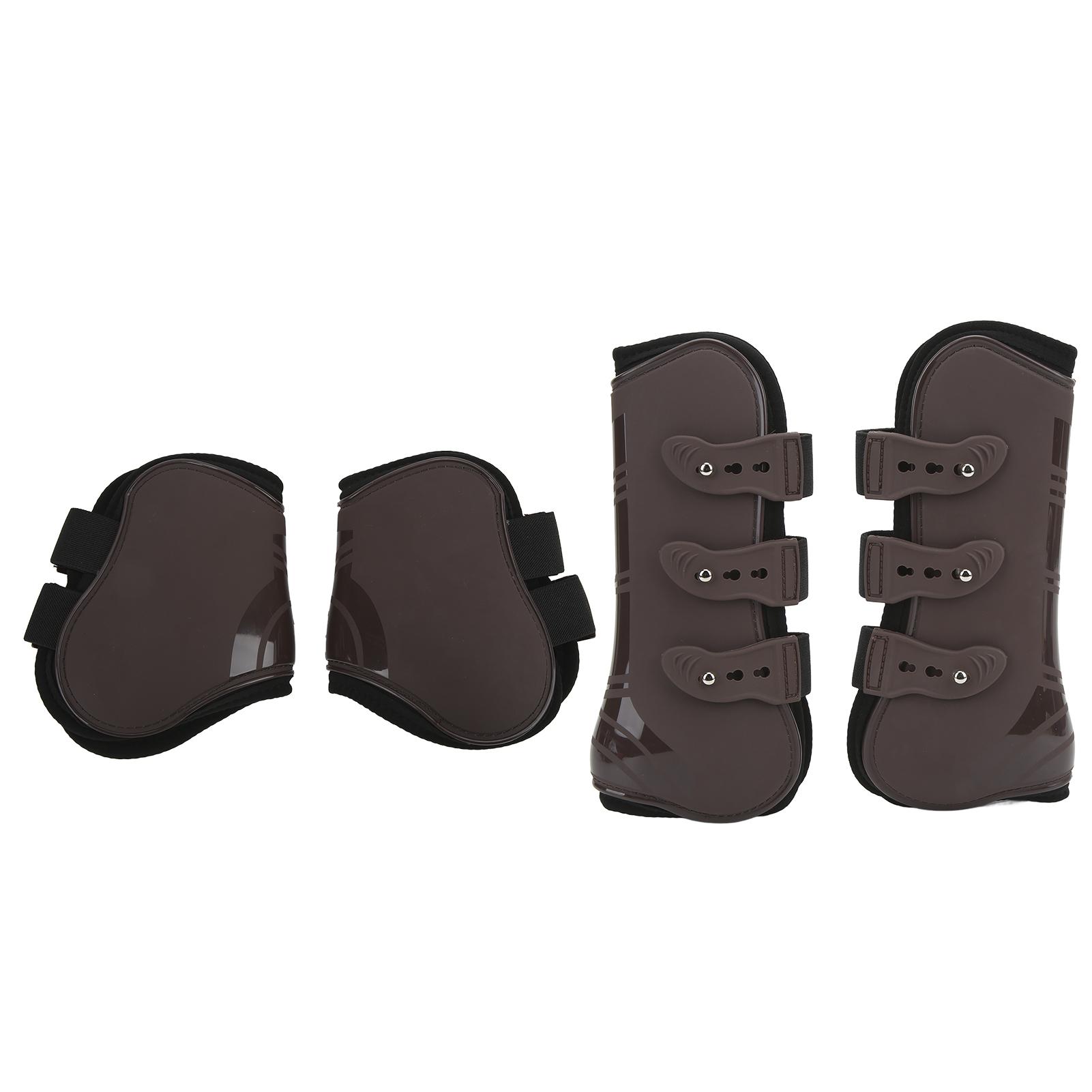 

4Pcs Horse Front Hind Leg Boots PU Neoprene Horse Tendon Brace Guards Horse Protection Gears(Brown Front and Hind Set M) M