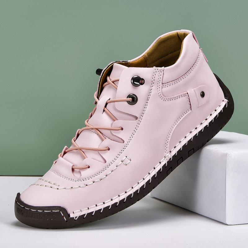 Handmade Women s Mid-Top Casual Leather Boots – Autumn & Winter Slip-On Flat Martin Style 40 розовый
