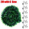 20/2M Christmas Tinsel Ribbons with Bows Xmas Tree Hanging Pendent Green Cane Ribbon Madder Garland Party Home Decor Ornaments