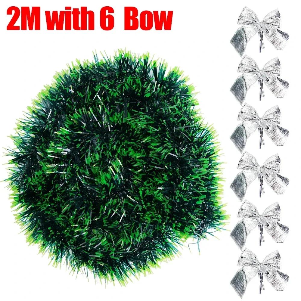 20/2M Christmas Tinsel Ribbons with Bows Xmas Tree Hanging Pendent Green Cane Ribbon Madder Garland Party Home Decor Ornaments