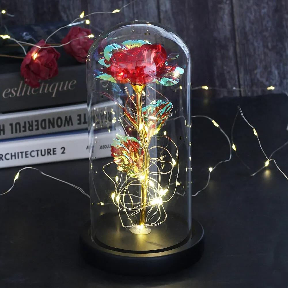 Eternal Rose LED Light Foil Flower In Glass Cover Mothers Day Wedding Favors Bridesmaid Valentines Day Gift for Girlfriend Gift