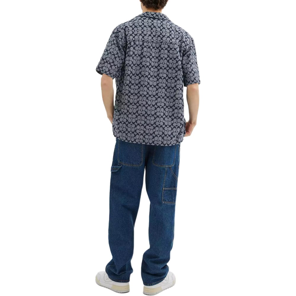 Coach Shirts Men's Blue Lapel Moderate CY559-RF2