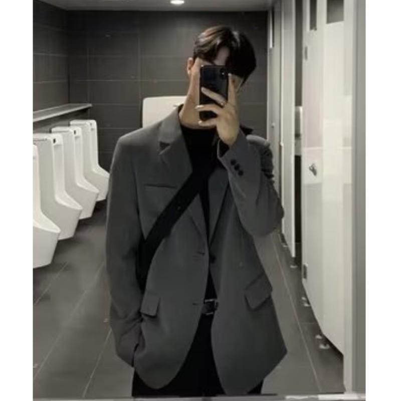 Blazer décontracté pour homme style coréen Printemps/Automne avec col de costume Coupe ample Veste de trajet