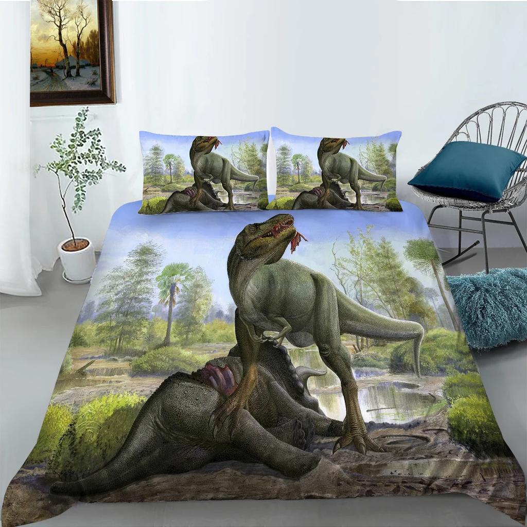 Jurassic Dinosaur Duvet Cover King Queen Huge Brown Triceratops Tyrannosaurus Diplodocus Polyester Bedding Set For Boys