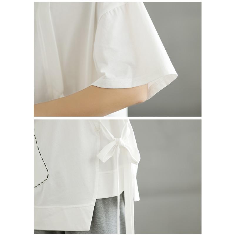 Dimanaf 2025 Summer T-Shirt Plus Size Women Solid Casual  Asymmetrical Short Sleeve Loose