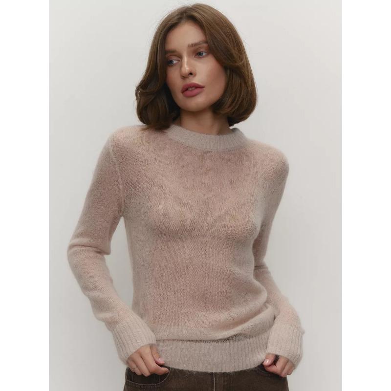 

Women s New Spring and Summer Thin Jumper Hoodie Round Neck See-through Basic Knit Sweater Candy Colour L