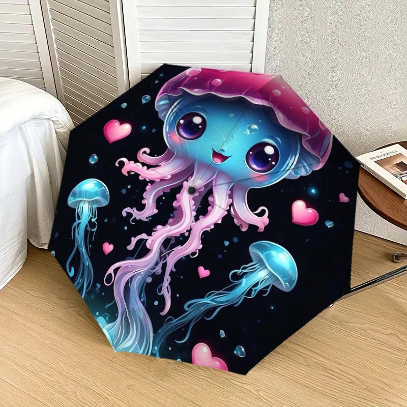 1pc Magical Jellyfish Adventure Umbrella with Plastic Handle,Suitable for All Seasons Home Travel Outdoor UmbrellaDD293