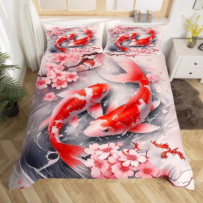 Japanese Koi Three-Piece Quilt Cover 3D Digital Printing Bedding Set Bed Cover
