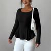 Neues Herbst- und Winter-Damen-Strick-Langarm-Oberteil mit Hohl-Träger-Design, Langarm-Basics