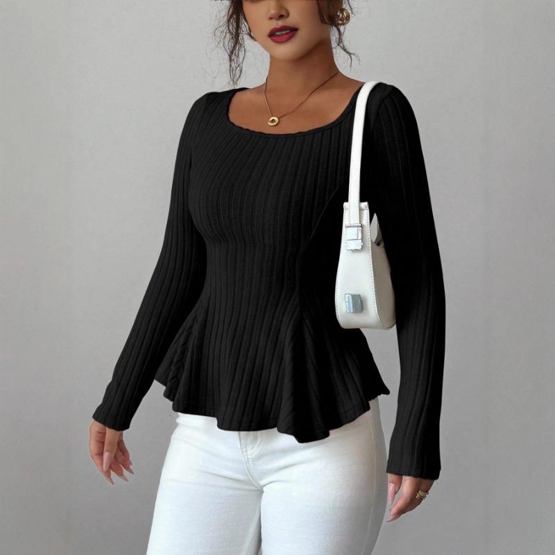Neues Herbst- und Winter-Damen-Strick-Langarm-Oberteil mit Hohl-Träger-Design, Langarm-Basics