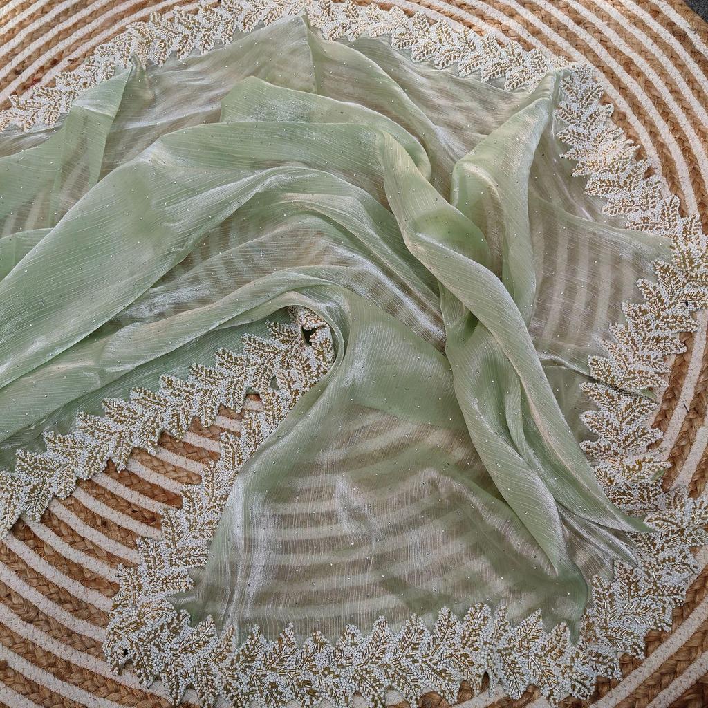 Pure  silk  with all over  diamond and handwork original pari wok lace with cut work  border, colour:-9