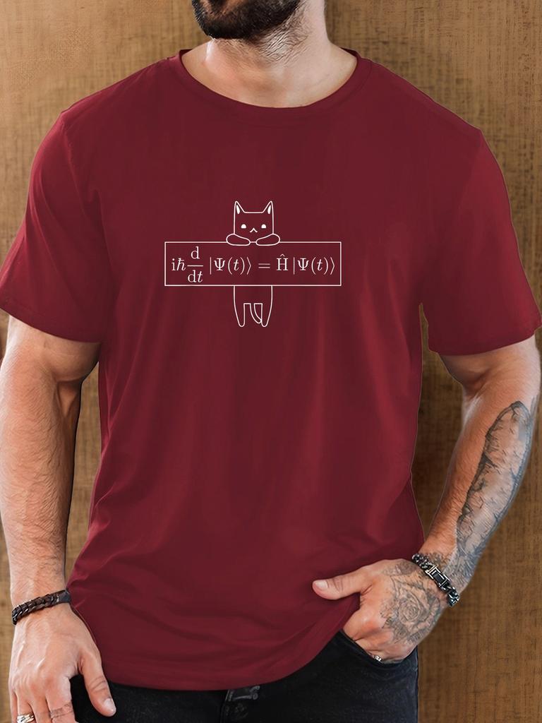 Kater und Schrödinger-Gleichung Muster Sommer Casual Rundhals Kurzarm T-Shirt