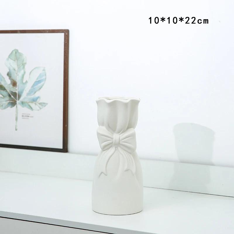 Nordic Ceramic Vase Flower Bottle White Bow Pot Ceramics Plants Vase for Dried Flower Living Room Home Wedding Table Decor Gift